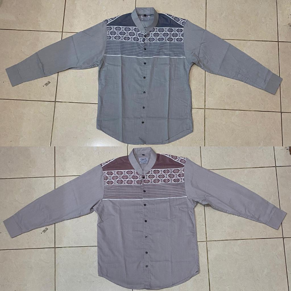 Odza Baju Koko Lengan Panjang Pria Jumbo Kemeja Muslim Big Size Modern Regular Fit Gravia Abu-abu Dusty Pink
