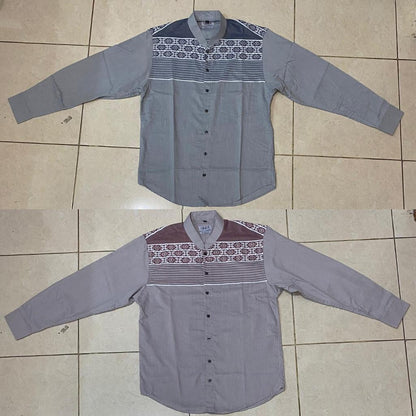 Odza Baju Koko Lengan Panjang Pria Jumbo Kemeja Muslim Big Size Modern Regular Fit Gravia Abu-abu Dusty Pink