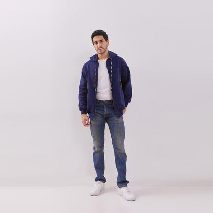 Odza Sweater Resleting Jaket Hoodie Unisex Pria Wanita Fleece Casual Style Navy