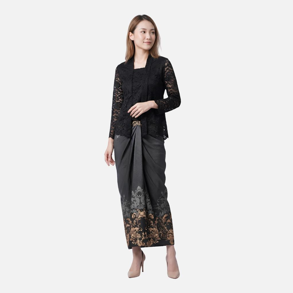 Odza Rok Lilit Batik Wanita Panjang Allsize Bawahan Kebaya Kondangan Wisuda Helena Hitam Abu-abu