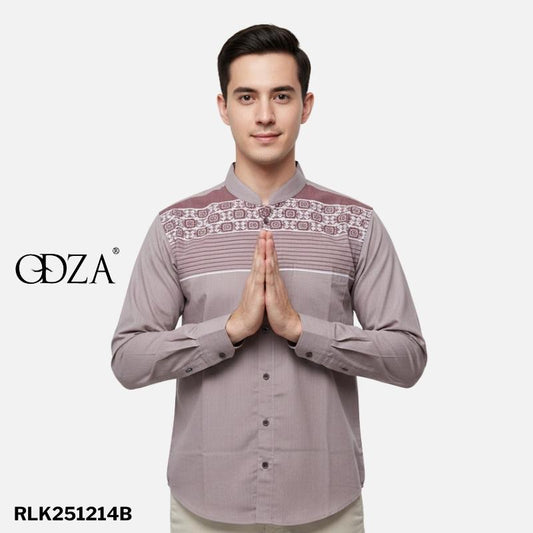 Odza Baju Koko Lengan Panjang Pria Jumbo Kemeja Muslim Big Size Modern Regular Fit Gravia Abu-abu Dusty Pink