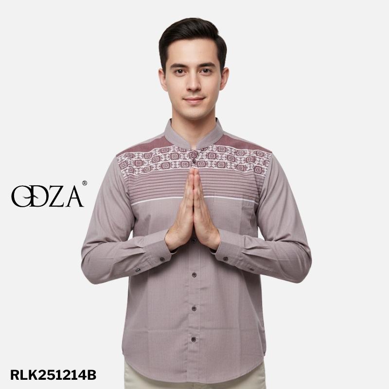 Odza Baju Koko Lengan Panjang Pria Jumbo Kemeja Muslim Big Size Modern Regular Fit Gravia Abu-abu Dusty Pink