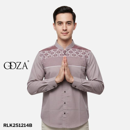 Odza Baju Koko Lengan Panjang Pria Jumbo Kemeja Muslim Big Size Modern Regular Fit Gravia Abu-abu Dusty Pink