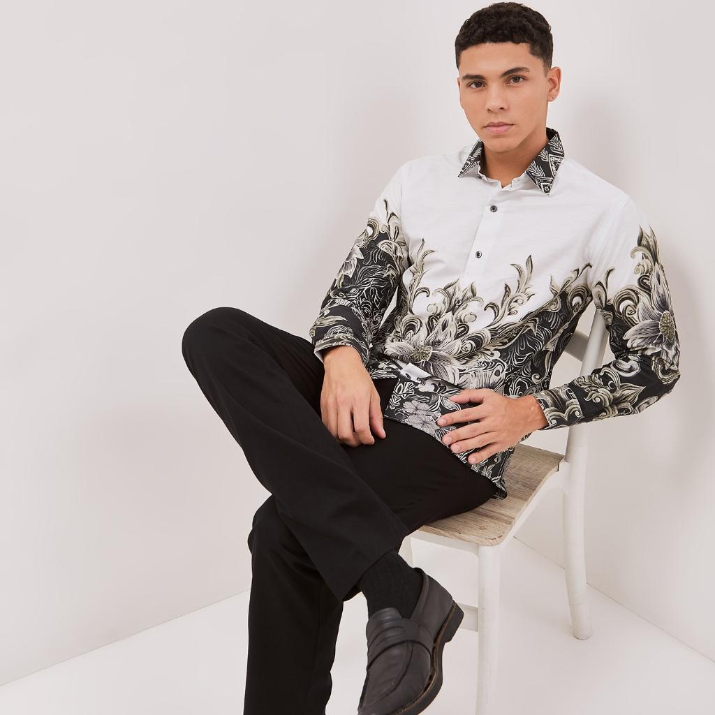 Odza Baju Kemeja Batik Pria Slim Regular Fit Lengan Panjang Mewah Saktora