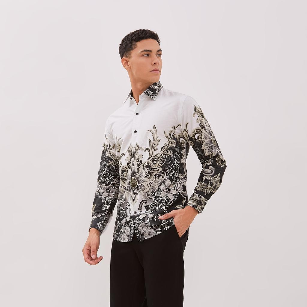Odza Baju Kemeja Batik Pria Slim Regular Fit Lengan Panjang Mewah Saktora