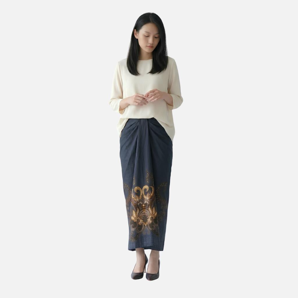 Odza Rok Lilit Batik Wanita Panjang Allsize Bawahan Kebaya Kondangan Wisuda Cassandra Navy Hitam