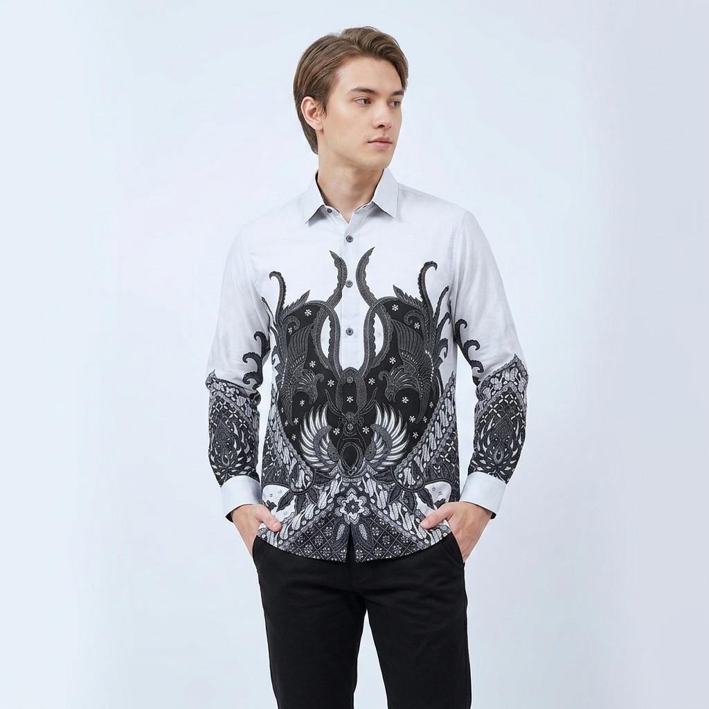 Odza Batik Couple Set Kemeja Pria Slim Fit Blouse Wanita Lengan Panjang 7/8 Katun Premium Kondangan Saktora