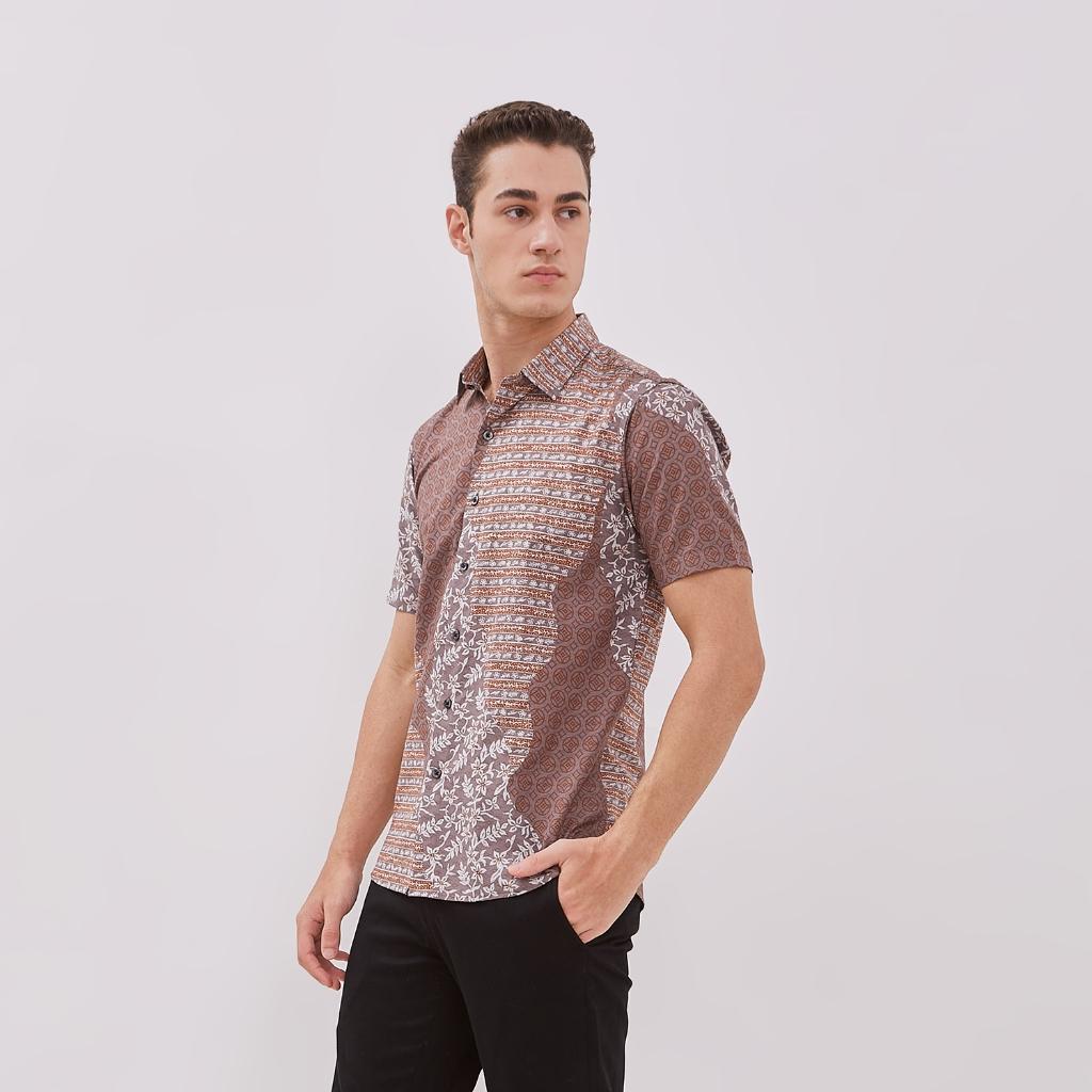 Odza Kemeja Pria Baju Batik Slimfit Lengan Pendek Sogan Hem Pria Katun Premium Darja
