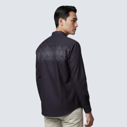 Odza Baju Koko Lengan Panjang Pria Kemeja Muslim Katun Regular Fit Bagisha Ungu Tua
