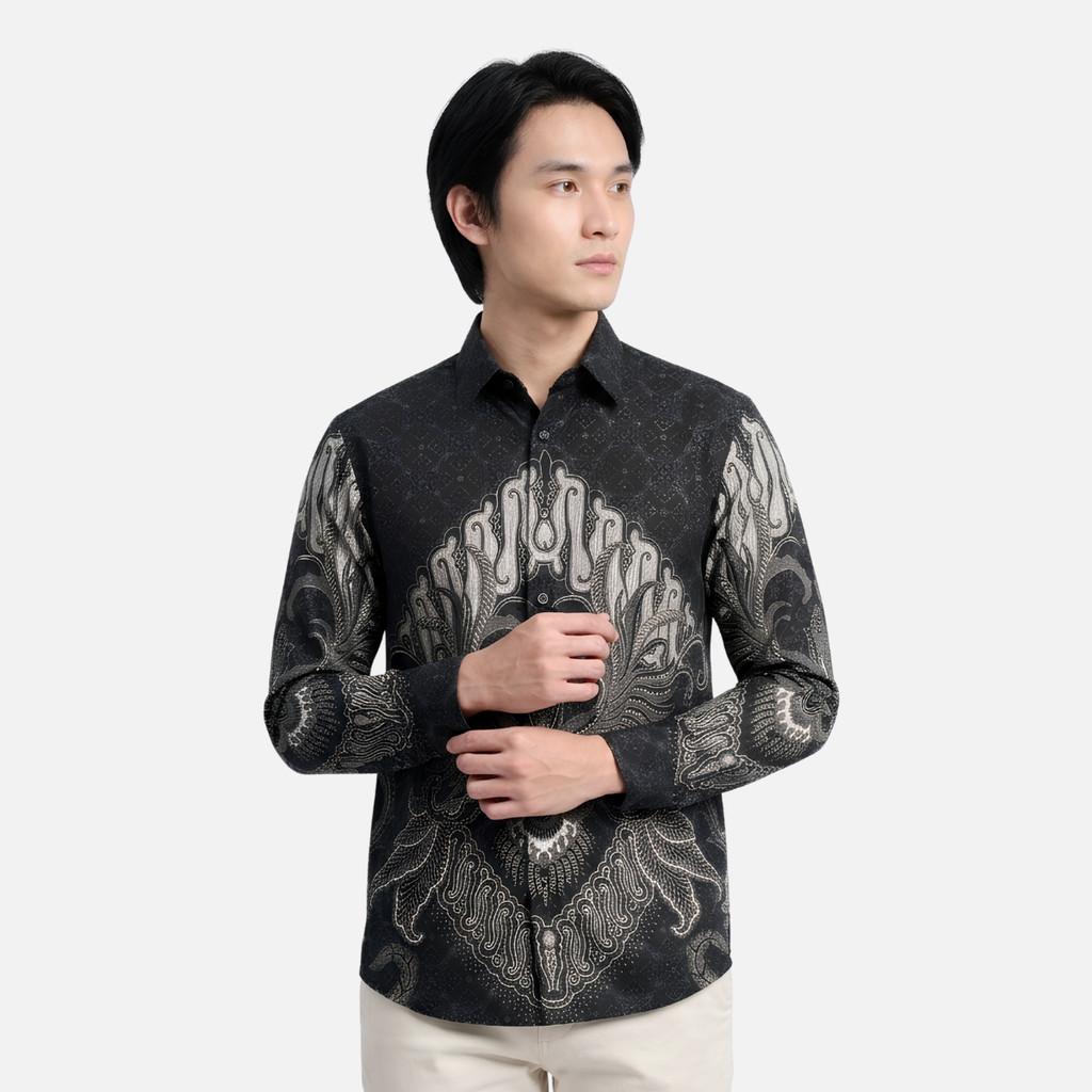 Odza Batik Couple Set Kemeja Pria Blouse Wanita Lengan Panjang 7/8 Cotton Printing Slim Fit Jumbo Arunawa Hitam Abu-abu