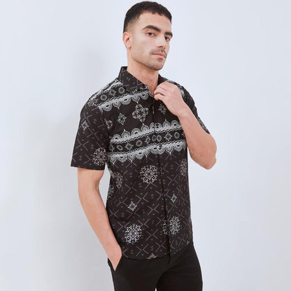 ODZA Classic Kemeja Batik Pria Lengan Pendek Slim Fit Regular Jumbo Kasual Modern Cretaria Bahan Katun Nyaman Motif Elegan