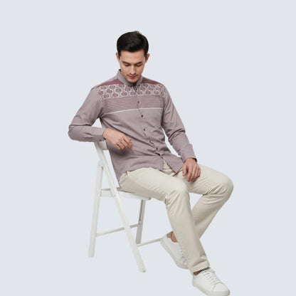 Odza Baju Koko Lengan Panjang Pria Jumbo Kemeja Muslim Big Size Modern Regular Fit Gravia Abu-abu Dusty Pink