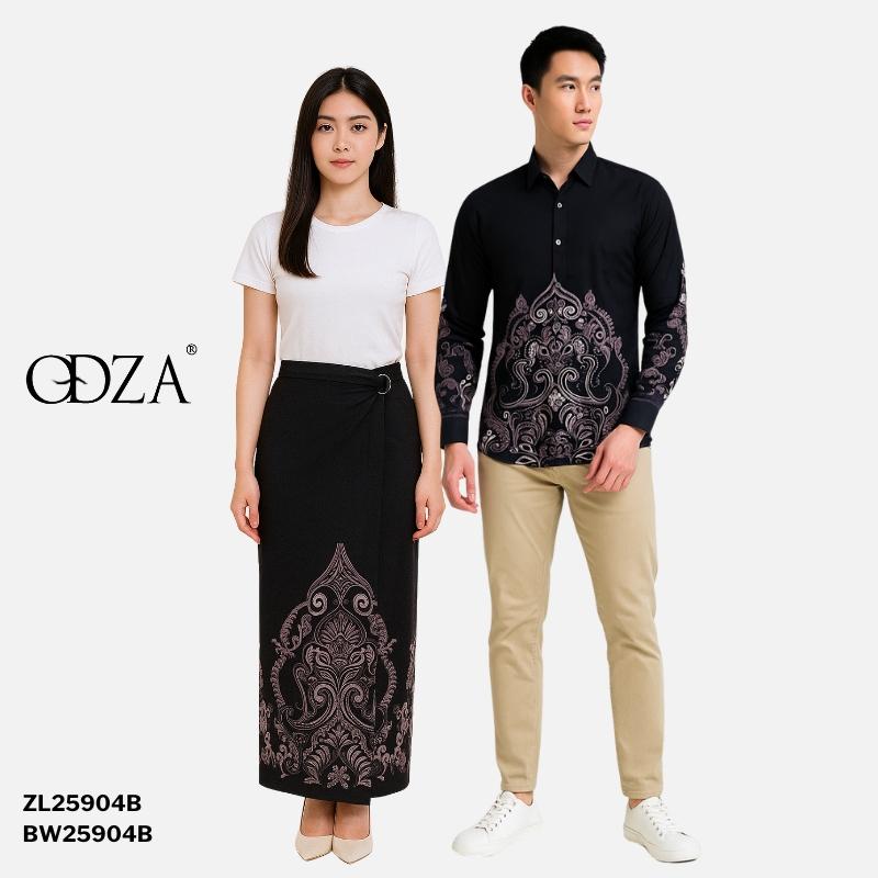 Odza Set Kemeja Rok Lilit Batik Couple Pria Wanita Lengan Panjang Kebaya Motif Jumputan Hitam Naradipta