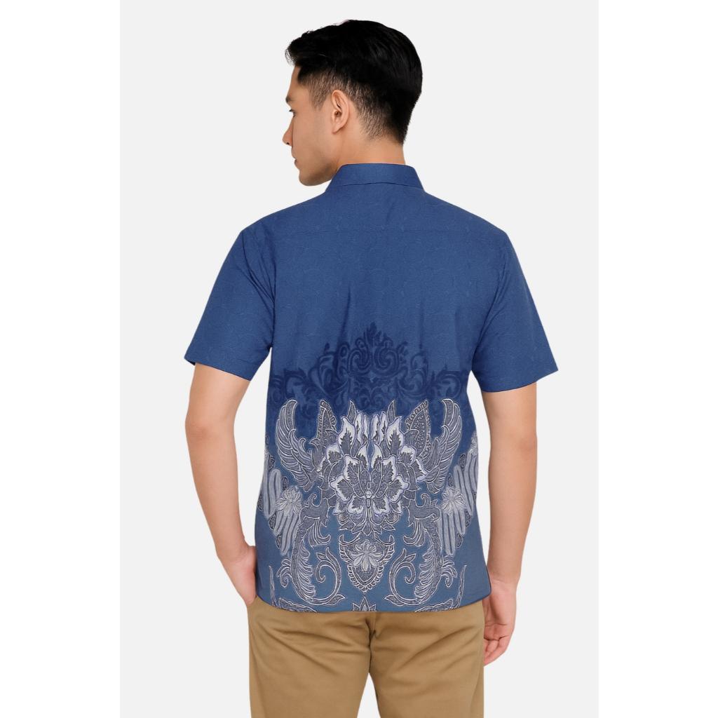 Odza Baju Batik Couple Kemeja Hem Pria Lengan Pendek Slim Fit Outer Rompi Vest Motif Biru Yogaswara