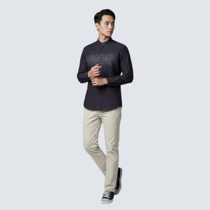 Odza Baju Koko Lengan Panjang Pria Kemeja Muslim Katun Regular Fit Bagisha Ungu Tua