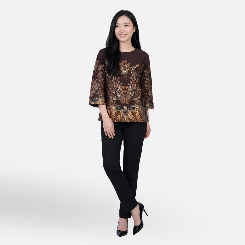 Odza Batik Couple Set Kemeja Pria Blouse Wanita Lengan Panjang 7/8 Katun Premium Kondangan Dakupa Coklat Tua
