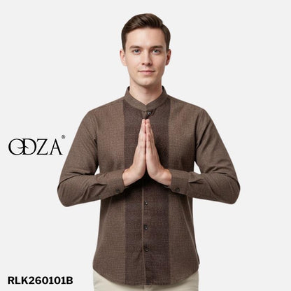 Odza Baju Kemeja Koko Pria Lengan Panjang Regular Fit Modern Askarita Biru Tua