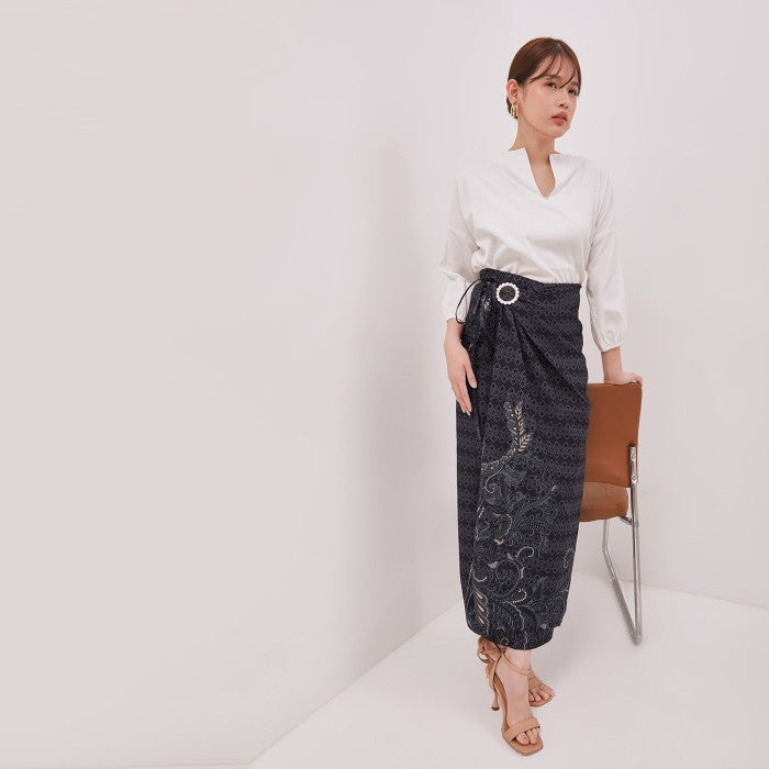 Kemeja Rok Lilit Couple Batik Kebaya Jumputan Pria Wanita Abu-abu Hanusa