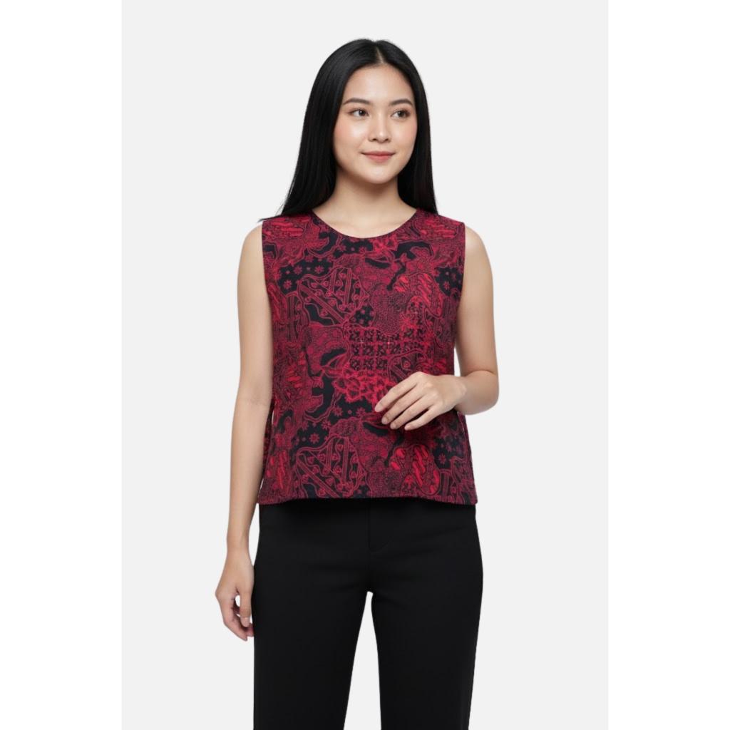 Odza Atasan Batik Couple Lengan Pendek Luaran Vest Rompi Set Baju Outer Pria Wanita Allsize Parama Merah Maroon Natal Imlek Sincia