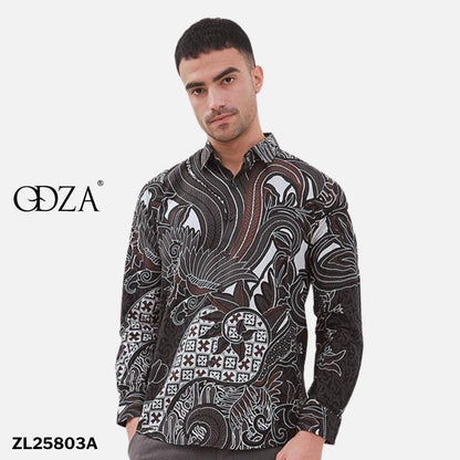 ODZACLASSIC Kemeja Batik Pria Lengan Panjang Daramatsa Hitam Coklat Premium Slim Fit Regular Jumbo ZL25803A Nyaman Motif Elegan