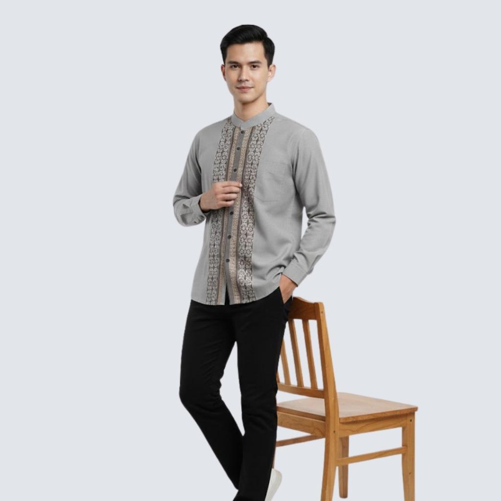 Odza Classic Baju Koko Pria Regular Fit Lengan Panjang Jumbo Daffa Abu-abu
