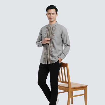 Odza Classic Baju Koko Pria Regular Fit Lengan Panjang Jumbo Daffa Abu-abu