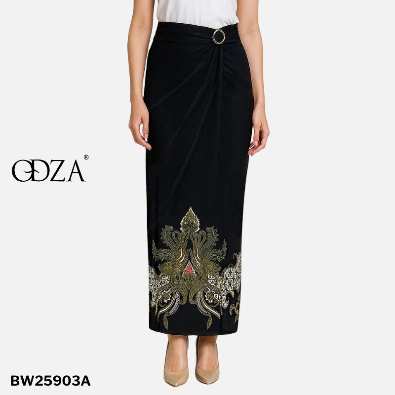 Odza Set Kemeja Rok Lilit Batik Couple Pria Wanita Lengan Pendek Kebaya Jumputan Hitam Naratama Motif Setelan