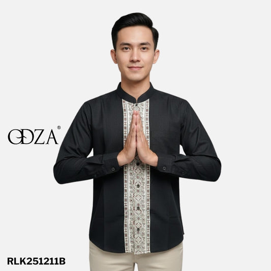 Odza Baju Koko Couple Bapak Anak Lengan Panjang Arabish Abu Tua Kemeja Muslim Ayah Anak Regular Fit Minimalis Bahan Halus Adem