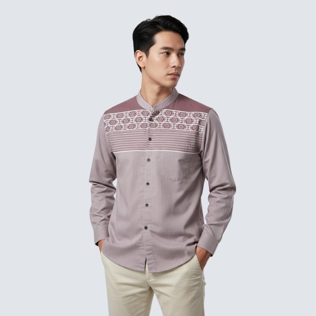 Odza Baju Koko Lengan Panjang Pria Jumbo Kemeja Muslim Big Size Modern Regular Fit Gravia Abu-abu Dusty Pink
