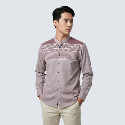 Odza Baju Koko Lengan Panjang Pria Jumbo Kemeja Muslim Big Size Modern Regular Fit Gravia Abu-abu Dusty Pink