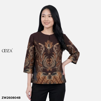 Odza Batik Couple Set Kemeja Pria Blouse Wanita Lengan Panjang 7/8 Katun Premium Kondangan Dakupa Coklat Tua