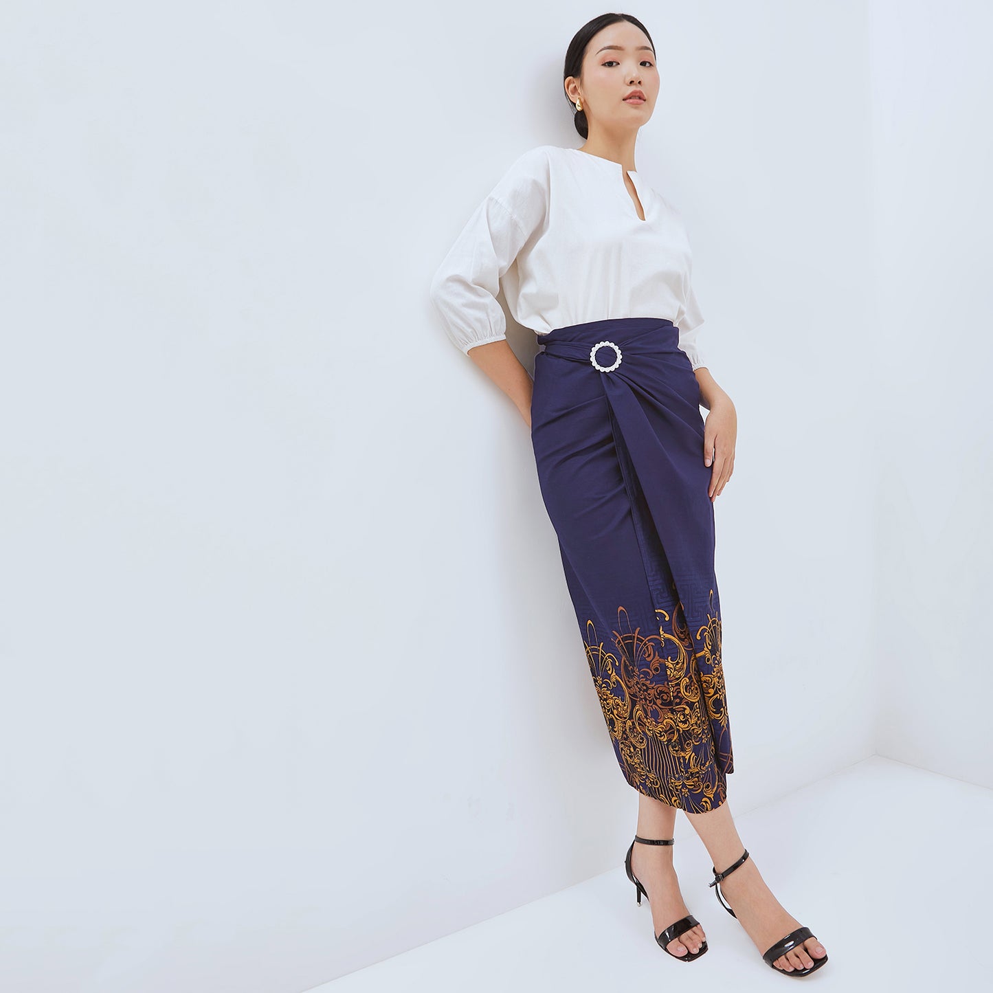 Kemeja Rok Lilit Couple Batik Kebaya Jumputan Pria Wanita Navy Hanusa