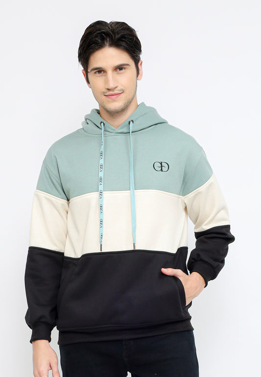 Odza Jaket Sweater Pria Wanita Luaran Hoodie Soft Fleece Premium Tebal 3 Warna Hijau Sage Tricolor