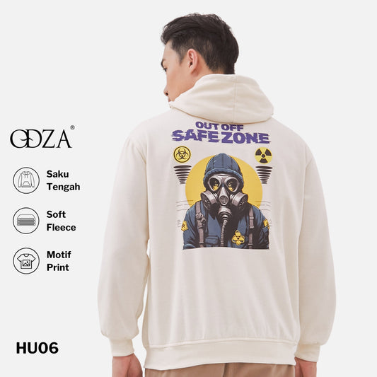 Odza Jaket Sweater Hoodie Pria Wanita Fleece Tebal Casual Street Style Printing Cream Safezone