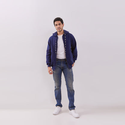 Odza Sweater Resleting Jaket Hoodie Unisex Pria Wanita Fleece Casual Style Navy