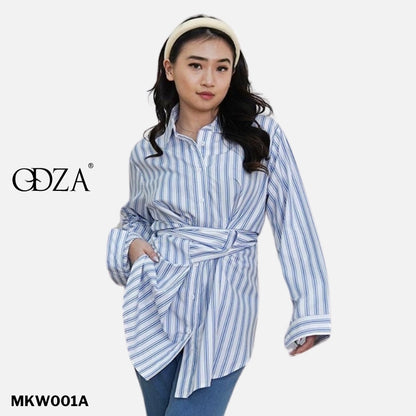 Kemeja Wanita Motif Garis Kekinian Lengan Panjang Oversize