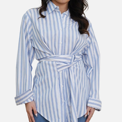 Kemeja Wanita Motif Garis Kekinian Lengan Panjang Oversize