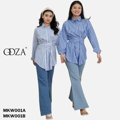 Kemeja Wanita Motif Garis Kekinian Lengan Panjang Oversize