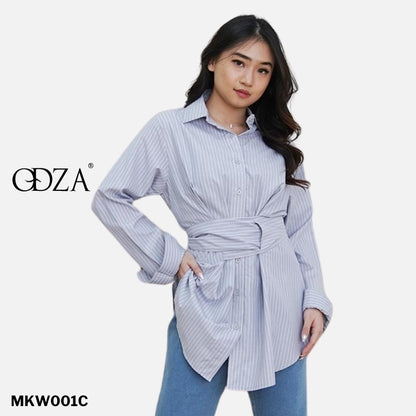 Kemeja Wanita Motif Garis Kekinian Lengan Panjang Oversize