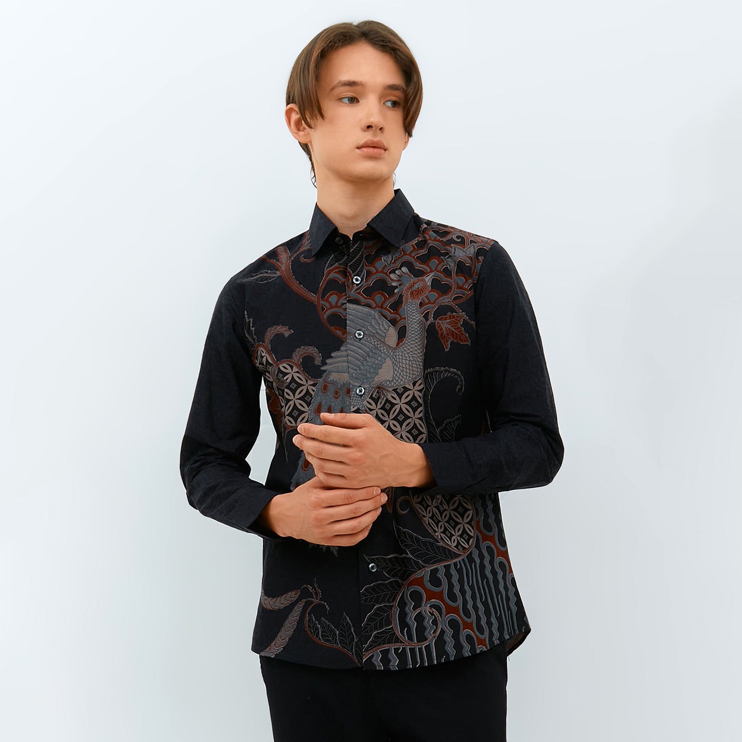 Odza Kemeja Batik Lengan Panjang Slim Fit Modern Solo Agneya Hitam