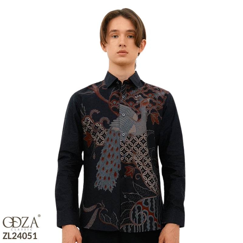 Odza Kemeja Batik Lengan Panjang Slim Fit Modern Solo Agneya Hitam