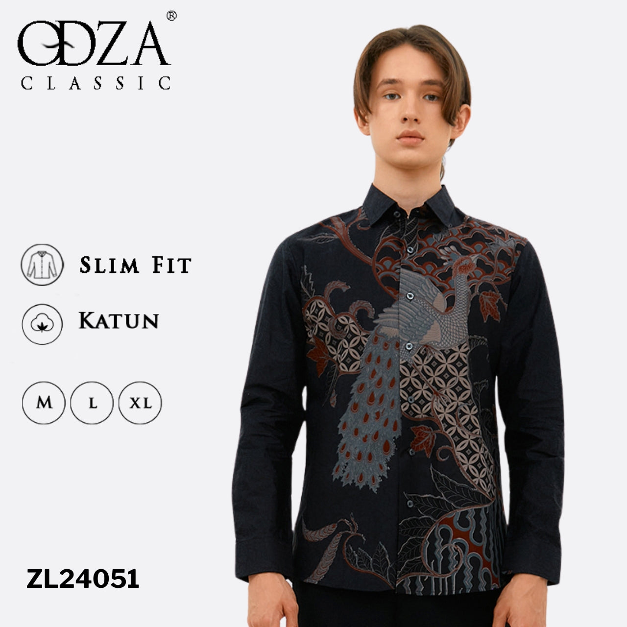 Odza Kemeja Batik Lengan Panjang Slim Fit Modern Solo Agneya Hitam