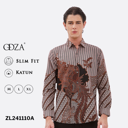 Odza Baju Batik Lengan Panjang Pria Kemeja Motif Fashion Modern Dulawonu