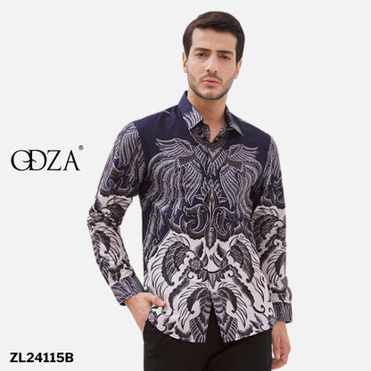 Odza Kemeja Batik Lengan Panjang Pria Slim Fit Asli Solo Jumbo Original