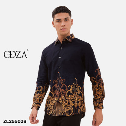 Odza Kemeja Batik Lengan Panjang Pria Cotton Printing Slim Regular Fit Premium 40s Modern Linggara