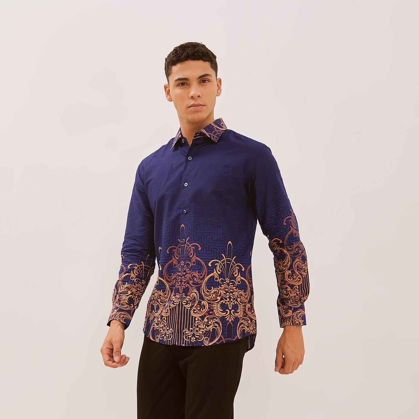 Kemeja Rok Lilit Couple Batik Kebaya Jumputan Pria Wanita Navy Hanusa