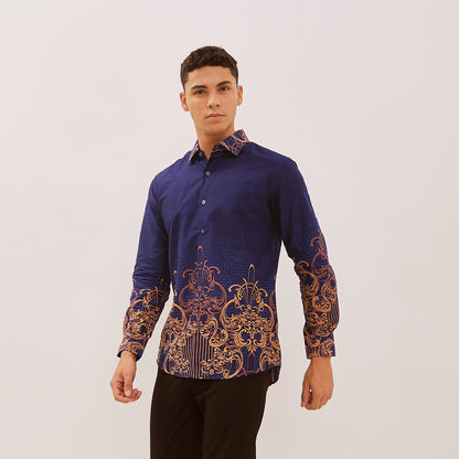 Kemeja Rok Lilit Couple Batik Kebaya Jumputan Pria Wanita Navy Hanusa
