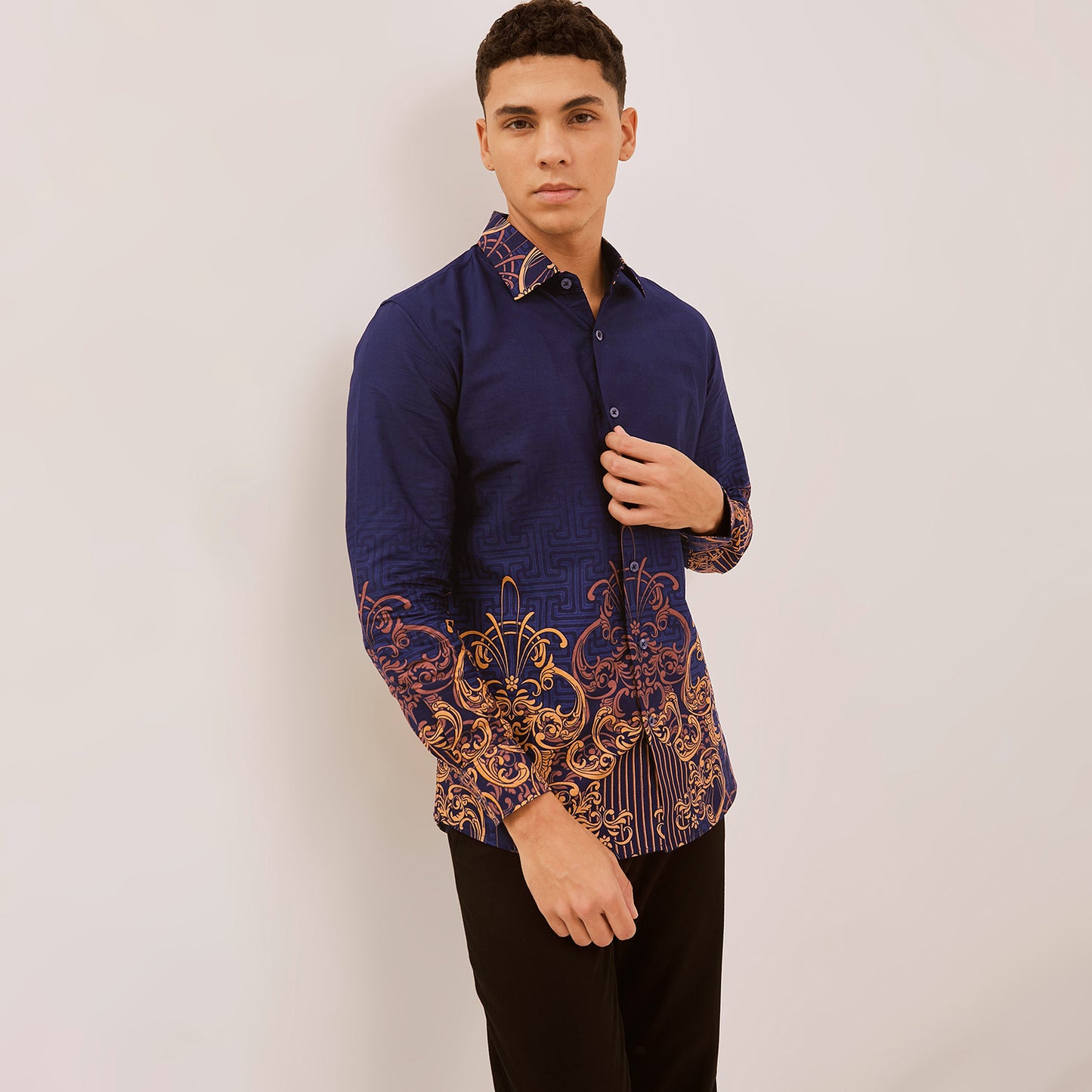 Kemeja Rok Lilit Couple Batik Kebaya Jumputan Pria Wanita Navy Hanusa