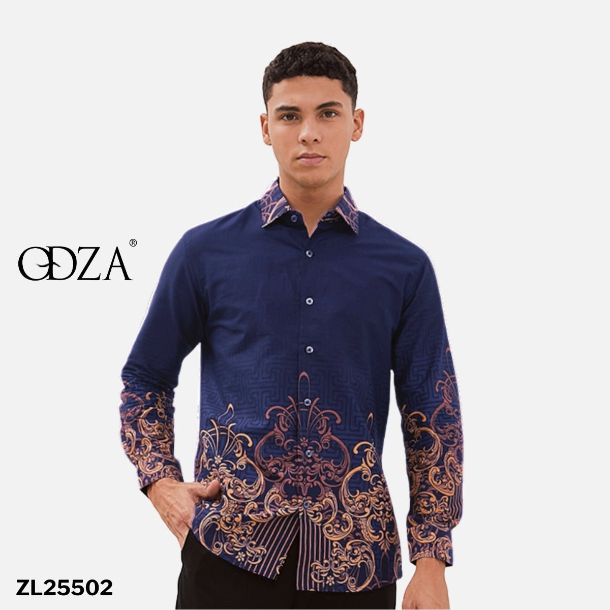 Odza Kemeja Batik Lengan Panjang Pria Cotton Printing Slim Regular Fit Premium 40s Modern Linggara