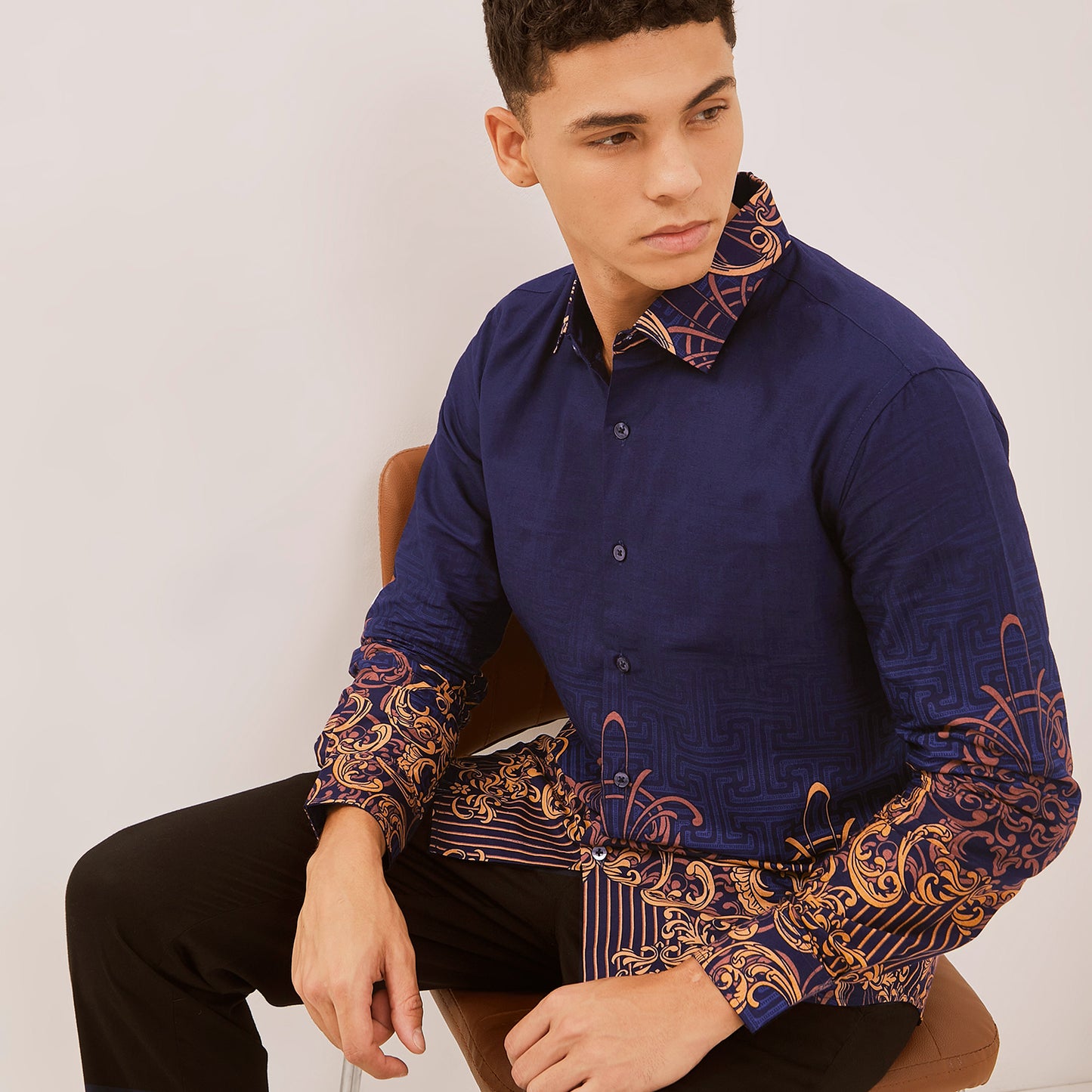 Kemeja Rok Lilit Couple Batik Kebaya Jumputan Pria Wanita Navy Hanusa